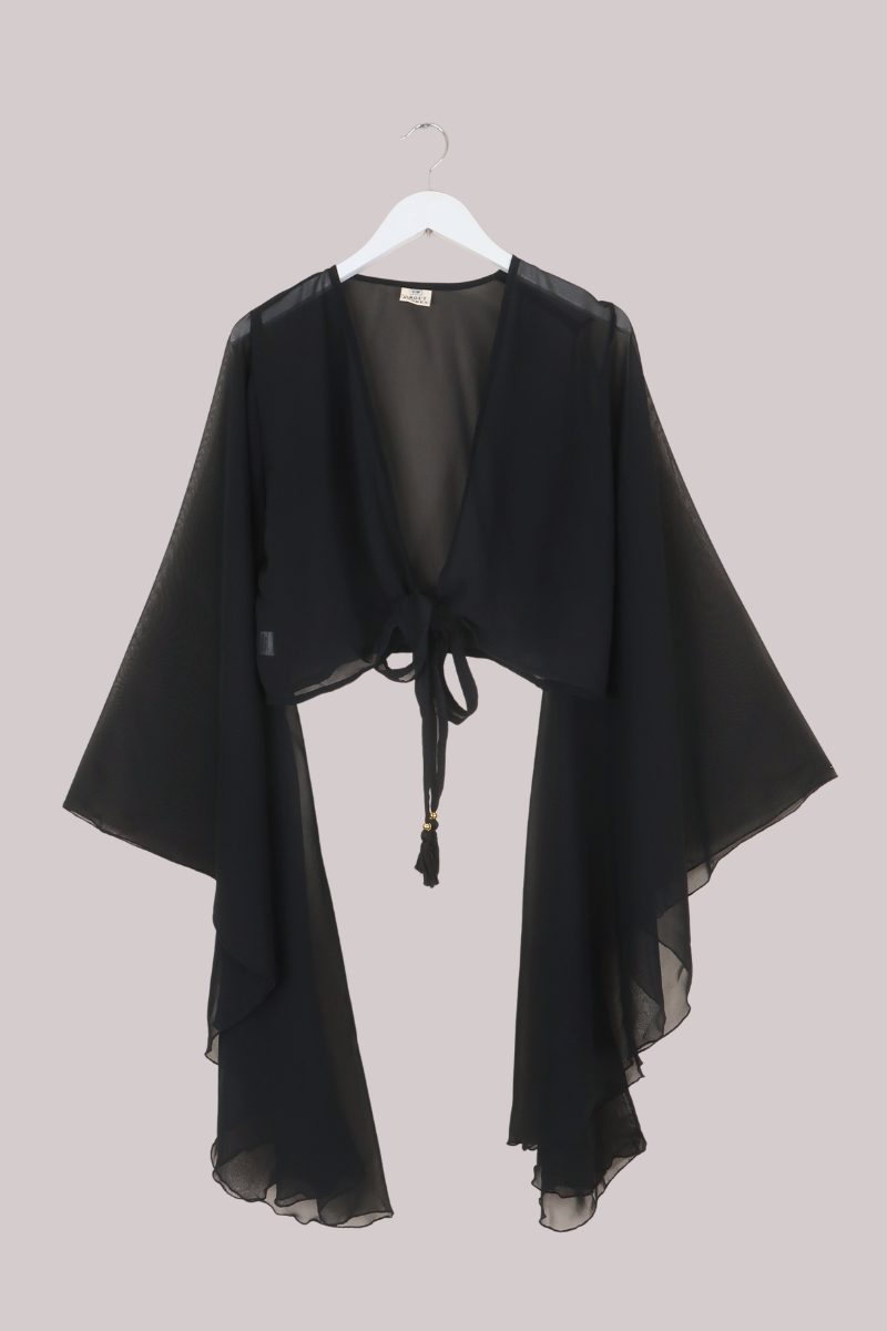 The Madonna Sheer Wrap Top in Storm Black