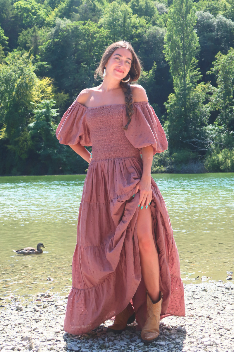 Charlotte Maxi Dress in Journal Brown Broderie Anglaise