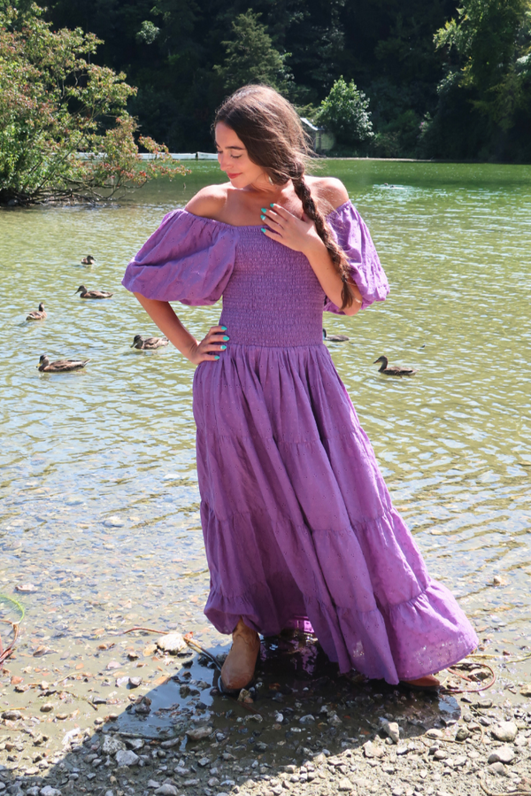 Charlotte Maxi Dress in Memoir Purple Broderie Anglaise