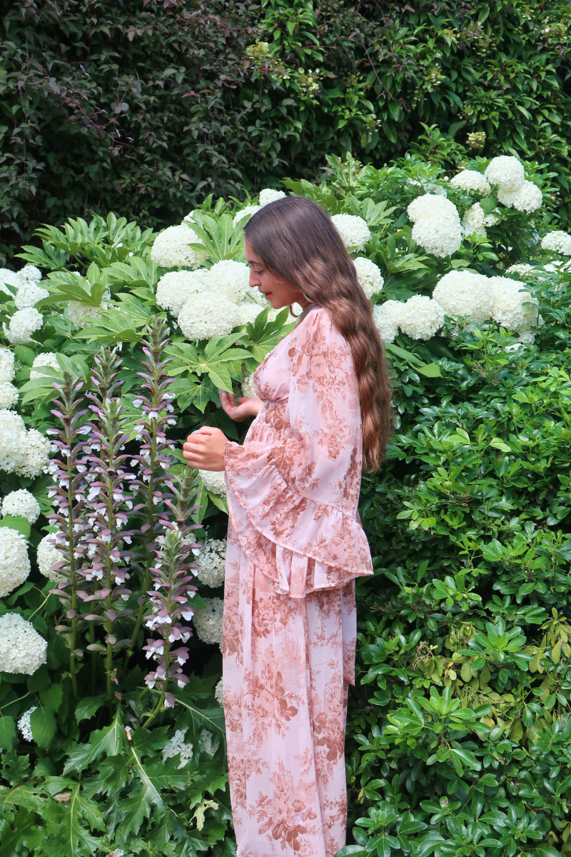 Venus Sheer Maxi Dress in Muse Pink Floral