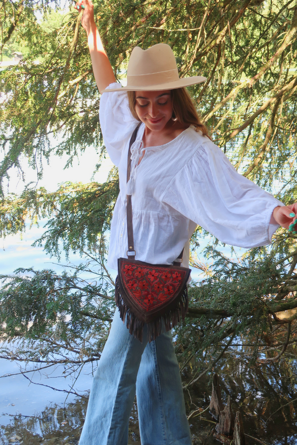 Iris Folk Top in Salt White