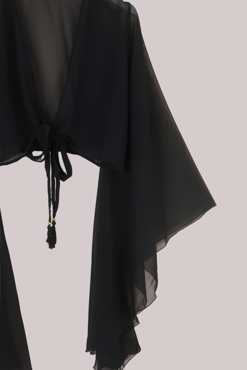 The Madonna Sheer Wrap Top in Storm Black