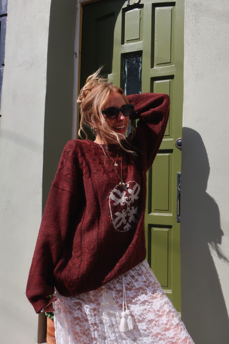 Vintage Knit Jumper in Burnt Burgundy - Size XL