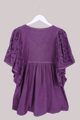 Embroidered Tunic Smock Top in Fuchsia Purple - Free Size