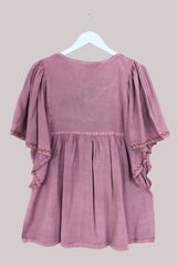 Embroidered Tunic Smock Top in Heather Pink - Free Size
