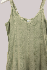 Indian Embroidered Mini Slip Dress in Dusty Sage - Free Size by All About Audrey