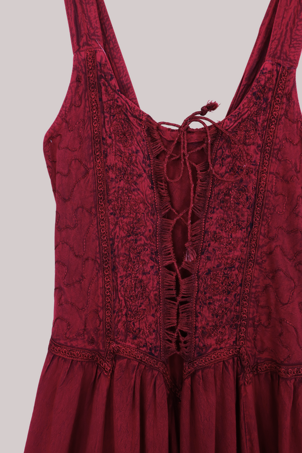 Embroidered Corset Maxi in Burgundy Pink Floral - Free Size by All About Audrey