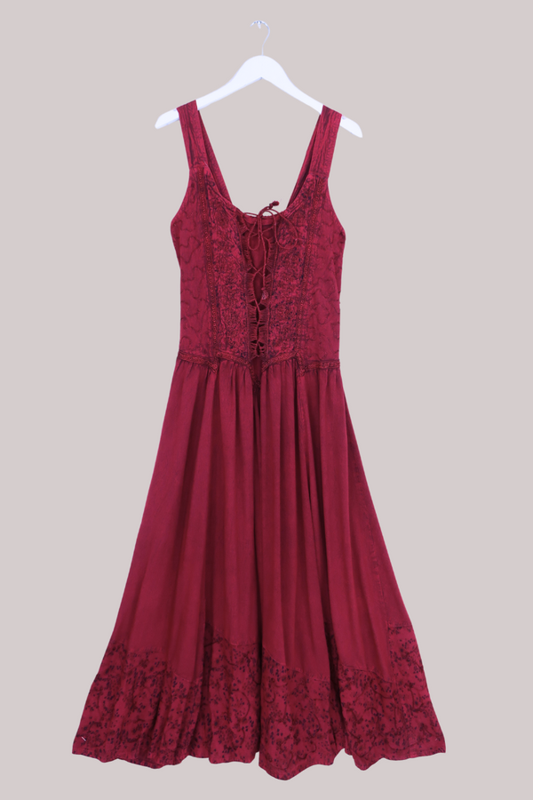 Embroidered Corset Maxi in Burgundy Pink Floral - Free Size by All About Audrey