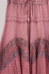 Embroidered A-Line Midi Skirt in Berry Pink - Free Size