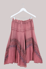 Embroidered A-Line Midi Skirt in Berry Pink - Free Size