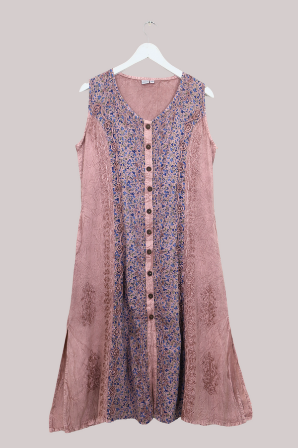 Indian Sleeveless Kaftan Midi in Heather Pink Floral by All About Audrey