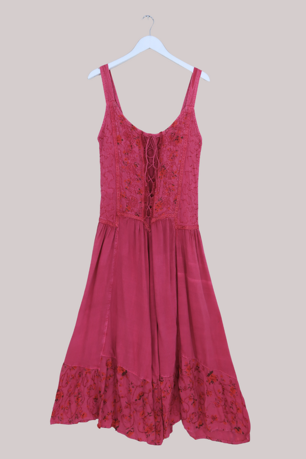 Indian Embroidered Corset Maxi in Berry Pink Floral by All About Audrey