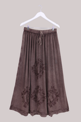 Embroidered Drawstring Maxi Skirt in Dark Mauve - Free Size