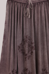 Embroidered Drawstring Maxi Skirt in Dark Mauve - Free Size
