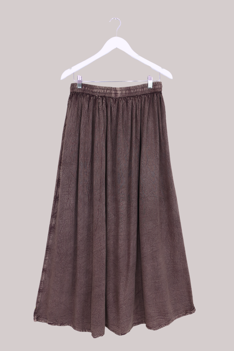 Embroidered Drawstring Maxi Skirt in Dark Mauve - Free Size