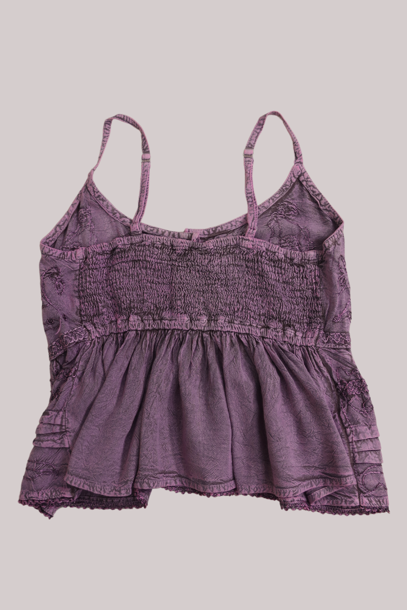 Embroidered Peplum Cami Top in Wildflower Purple - Free Size