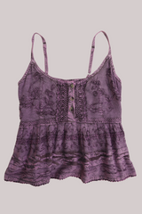 Embroidered Peplum Cami Top in Wildflower Purple - Free Size