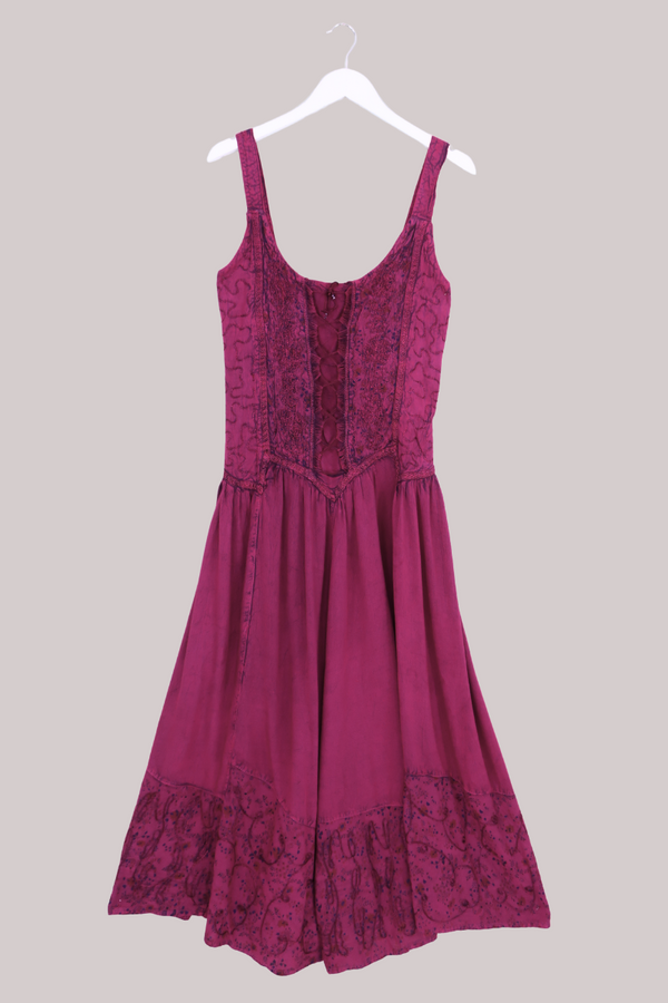Embroidered Corset Maxi in Fuchsia Purple Floral - Free Size by All About Audrey