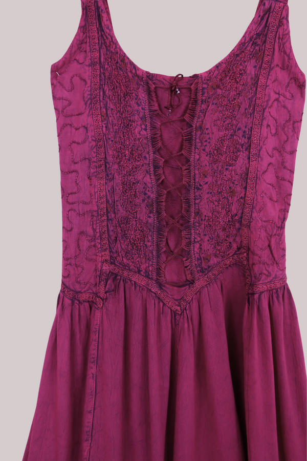 Embroidered Corset Maxi in Fuchsia Purple Floral - Free Size by All About Audrey