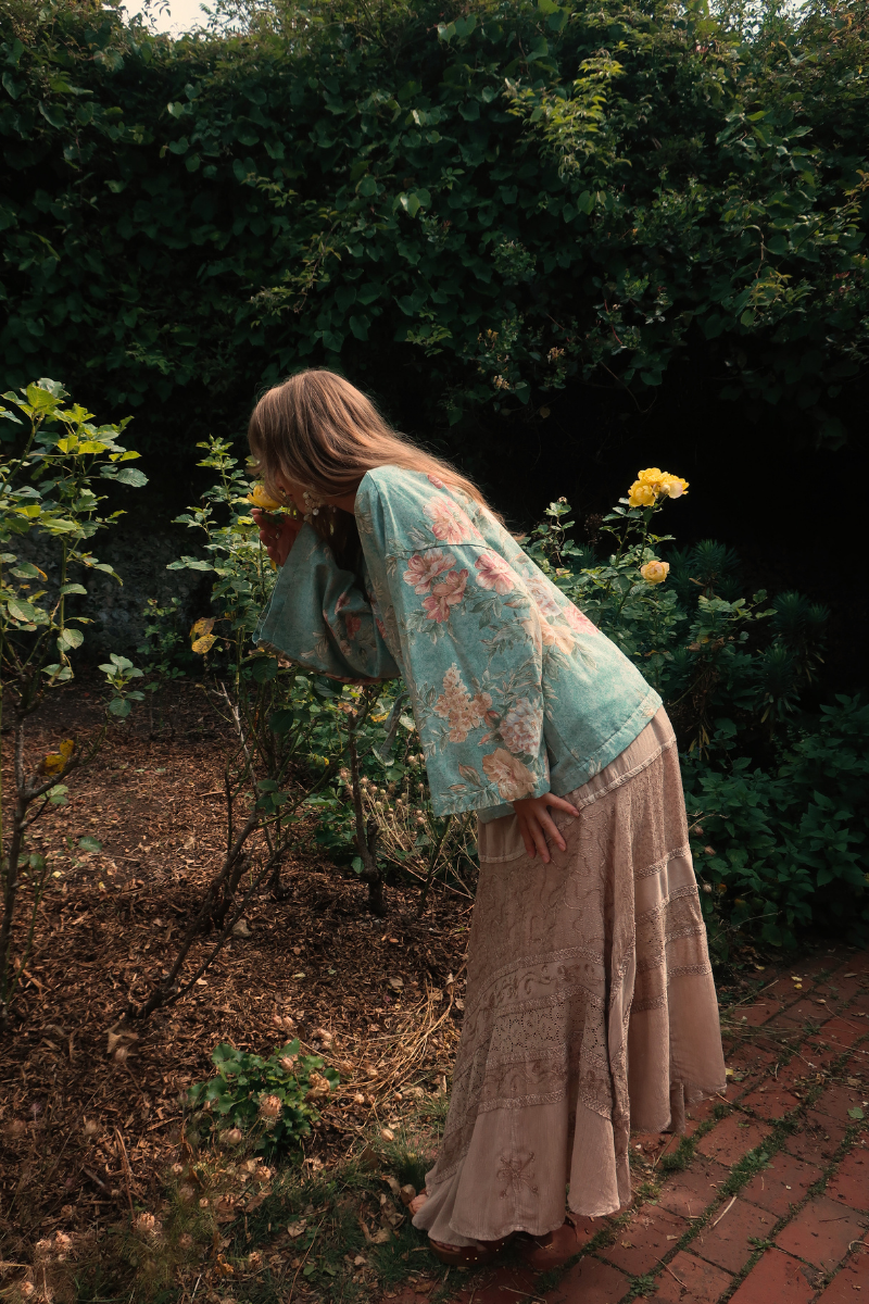 Embroidered A-Line Maxi Skirt in Maple White