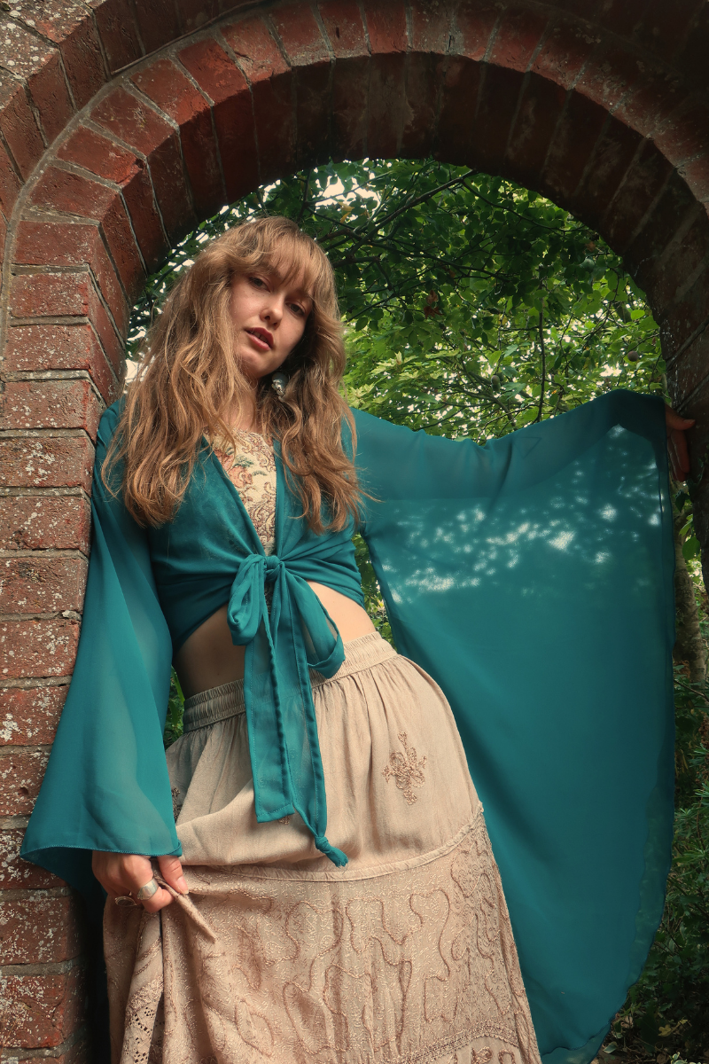 The Madonna Sheer Wrap Top in Lucky Star Blue