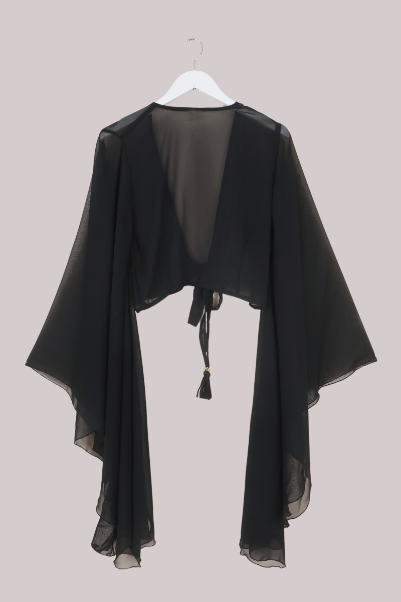 The Madonna Sheer Wrap Top in Storm Black