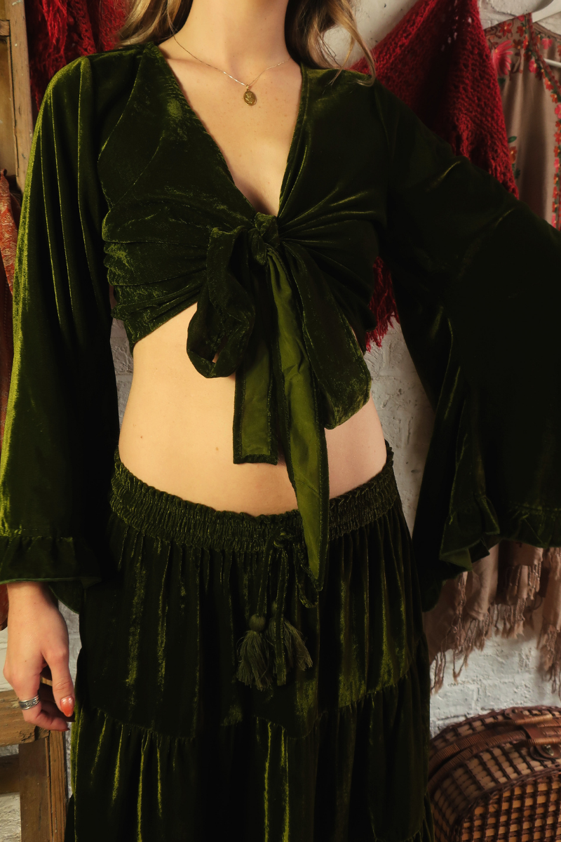 Khroma Venus Wrap Top in Ophelia Green Velvet