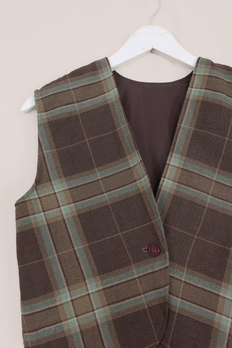 Vintage Earthy Tones Tartan Waistcoat - Size XS/S