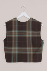 Vintage Earthy Tones Tartan Waistcoat - Size XS/S