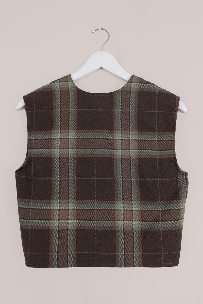 Vintage Earthy Tones Tartan Waistcoat - Size XS/S