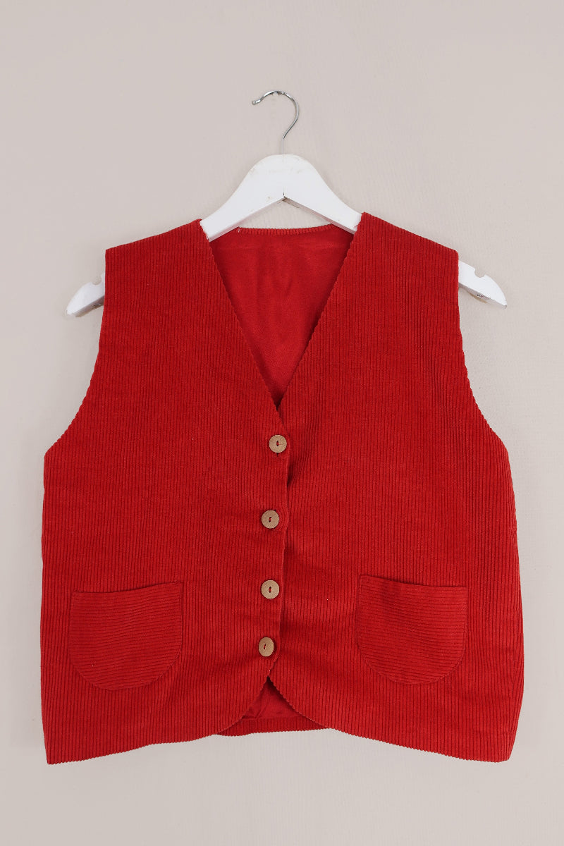 Vintage Vivid Red Corduroy Waistcoat - Size S/M by All About Audrey