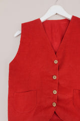 Vintage Vivid Red Corduroy Waistcoat - Size S/M