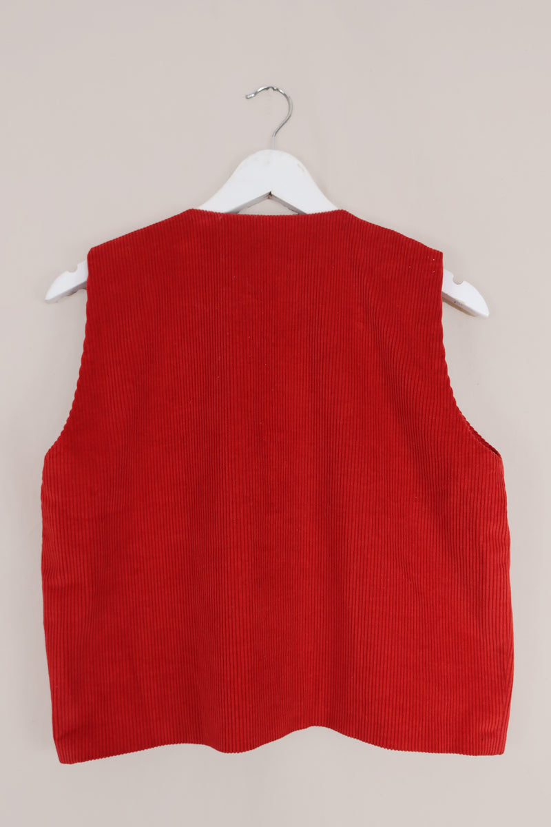 Vintage Vivid Red Corduroy Waistcoat - Size S/M