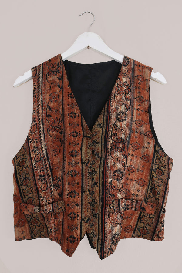 Vintage Copper Indian Block Print Waistcoat - Size S by All About Audrey