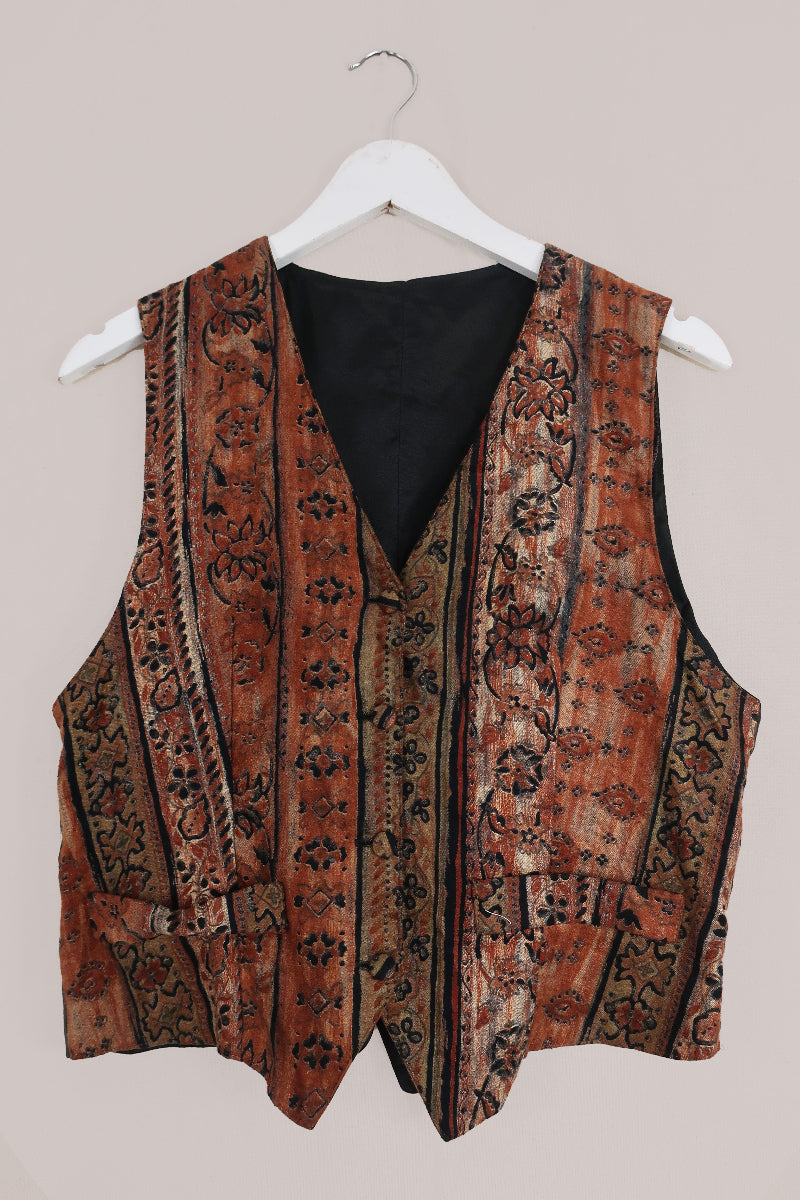 Vintage Copper Indian Block Print Waistcoat - Size S by All About Audrey