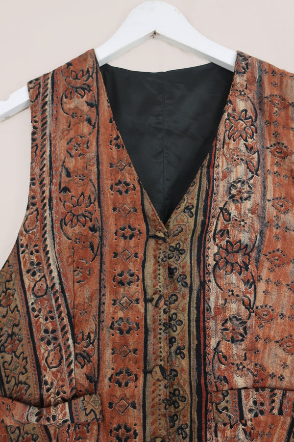 Vintage Copper Indian Block Print Waistcoat - Size S by All About Audrey
