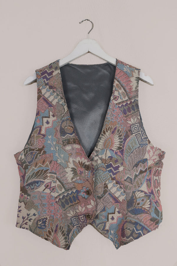Vintage Pastel Indian Tapestry Waistcoat - Size M/L by All About Audrey