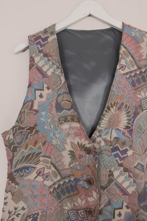 Vintage Pastel Indian Tapestry Waistcoat - Size M/L