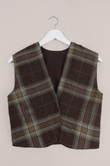 Vintage Earthy Tones Tartan Waistcoat - Size XS/S