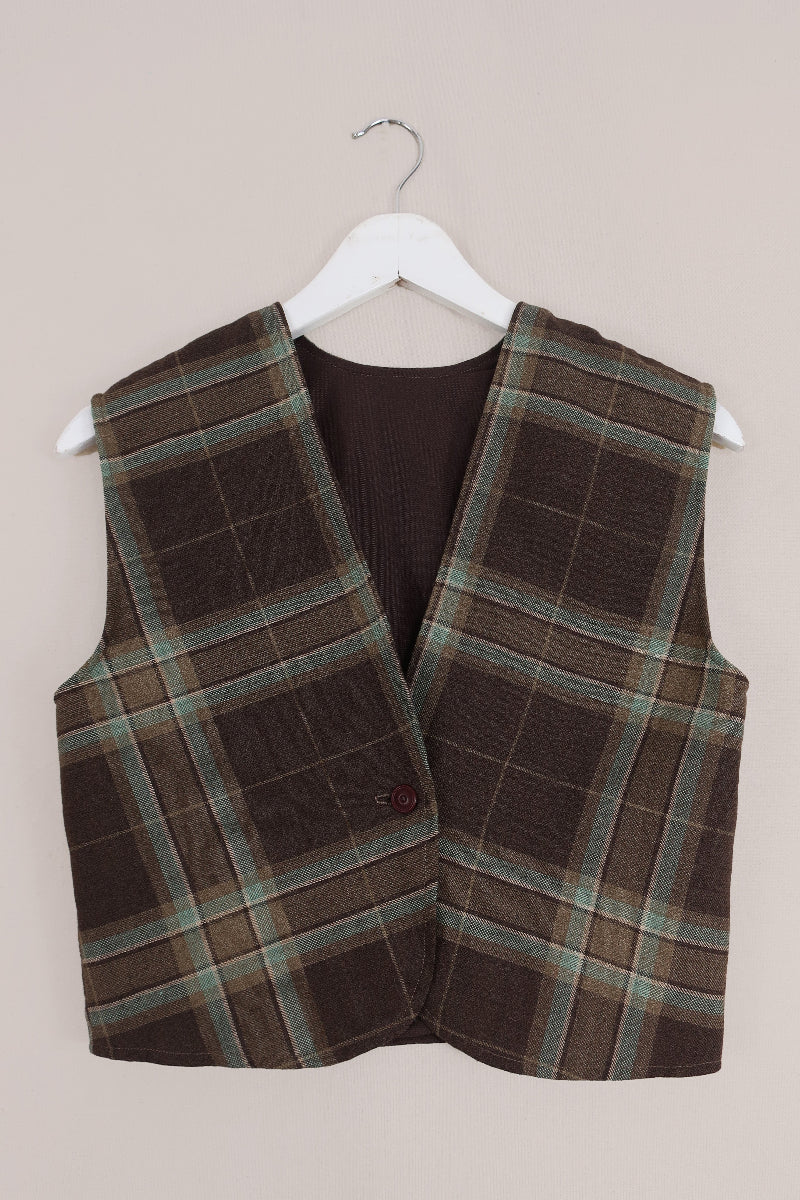 Vintage Earthy Tones Tartan Waistcoat - Size XS/S
