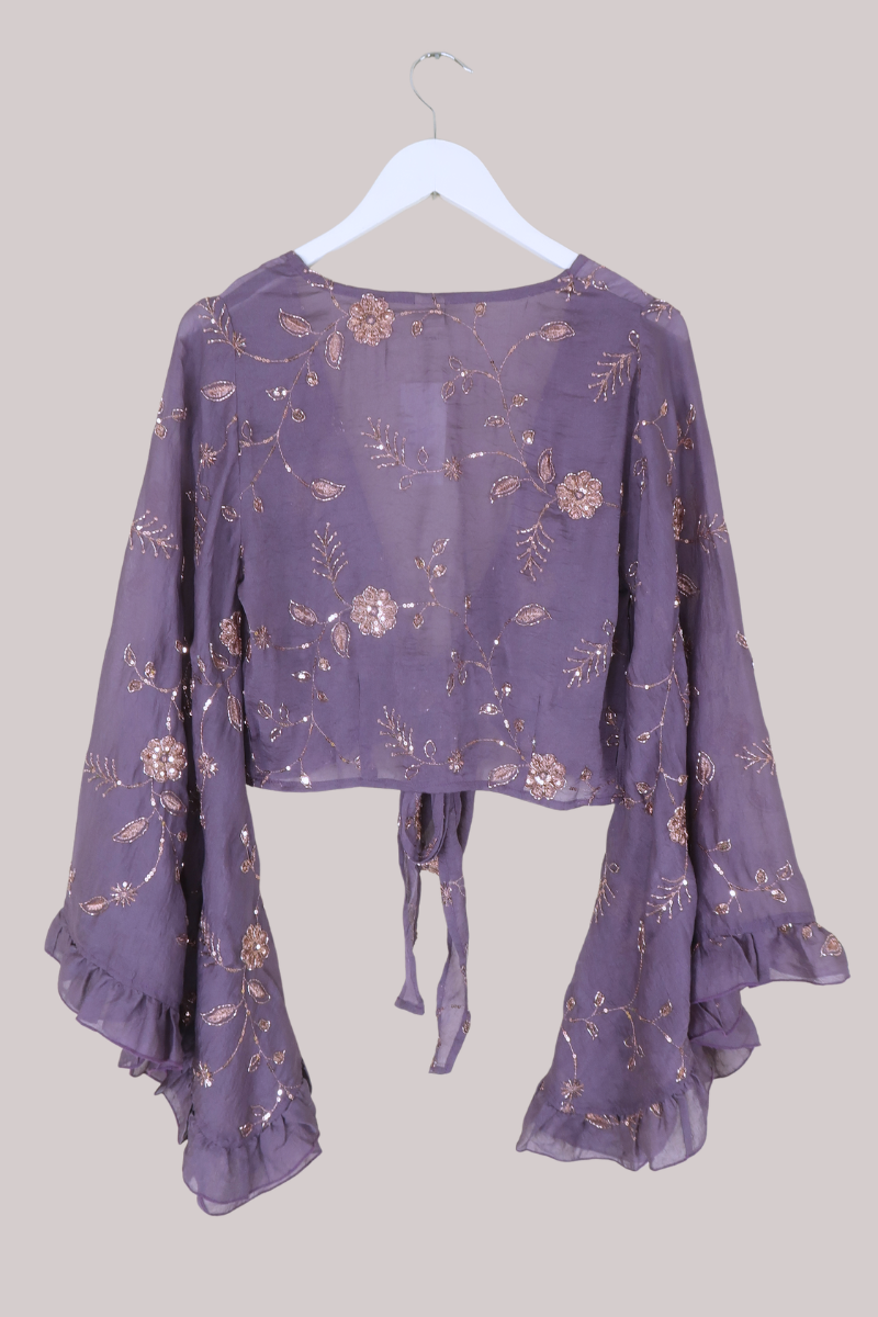Venus Beaded Vintage Sari Wrap Top in Nightingale Purple