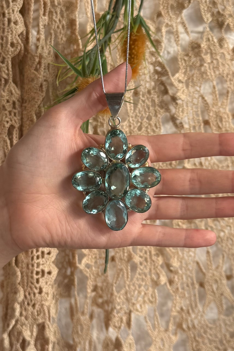 Blue Topaz Daisy Silver Plated Necklace