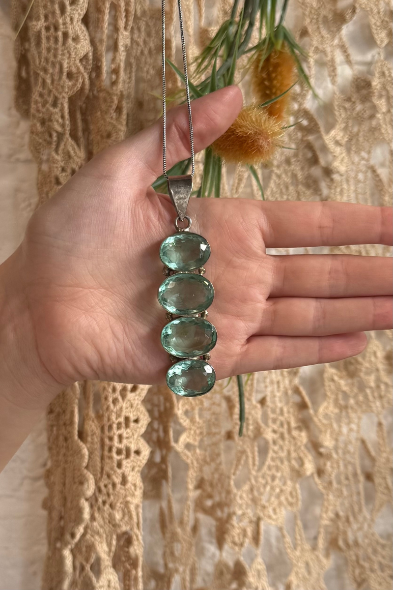 Blue Topaz Droplets Silver Plated Necklace