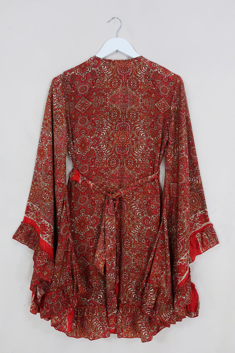 Venus Mini Wrap Dress in Ono Vermillion Mandala by all about audrey