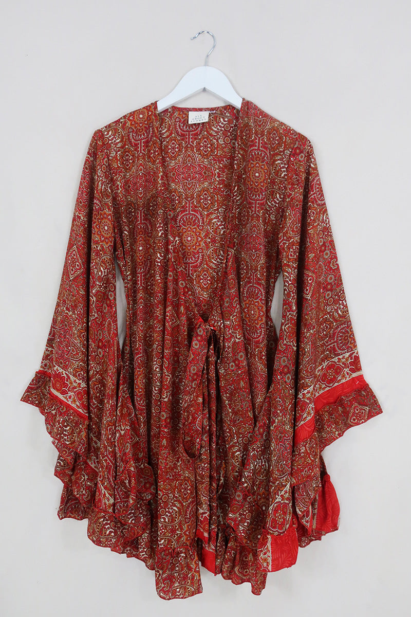 Venus Mini Wrap Dress in Ono Vermillion Mandala by all about audrey