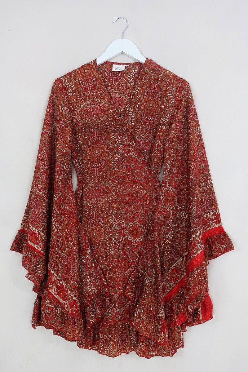 Venus Mini Wrap Dress in Ono Vermillion Mandala by all about audrey