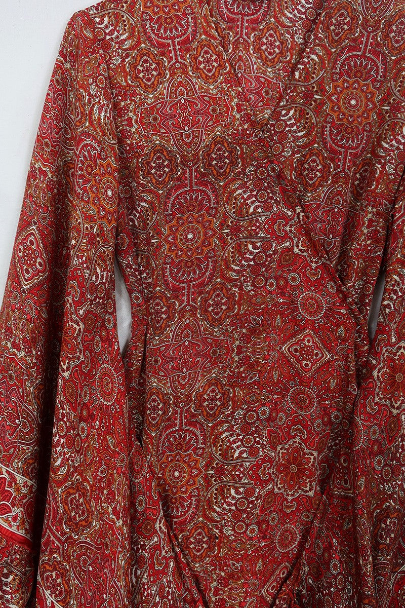Venus Mini Wrap Dress in Ono Vermillion Mandala by all about audrey