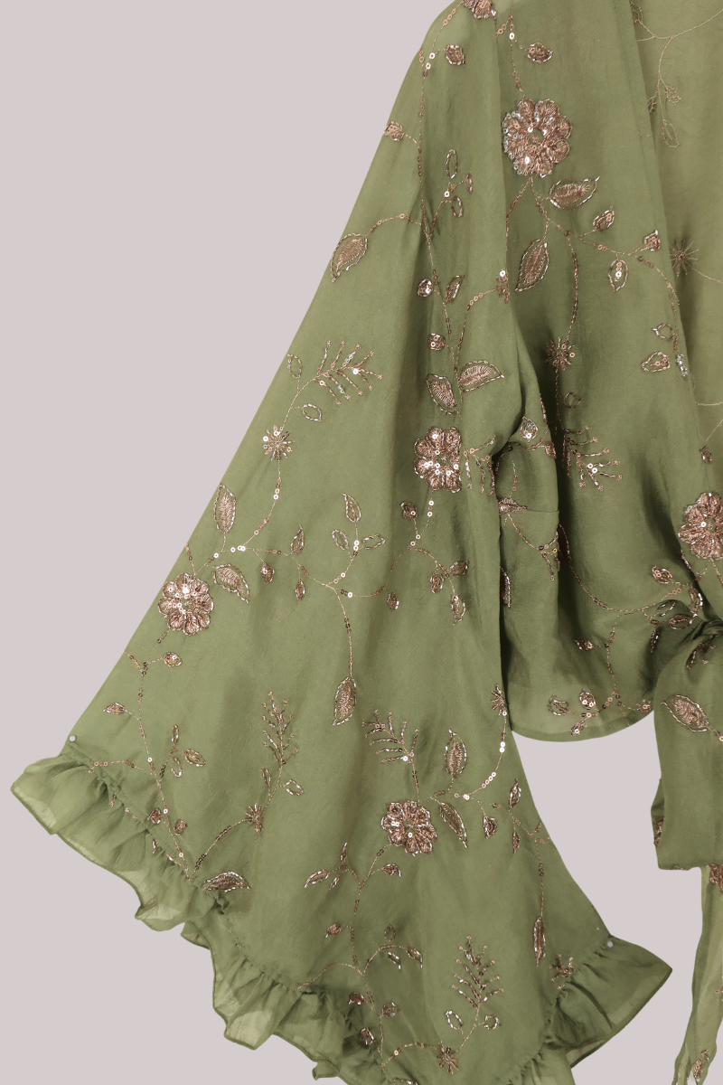 Venus Beaded Vintage Sari Wrap Top in Dewdrop Green