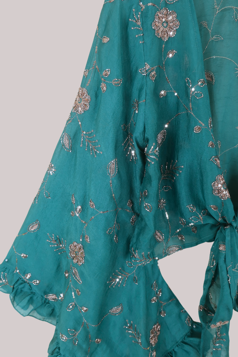 Venus Beaded Vintage Sari Wrap Top in Mermaid Blue