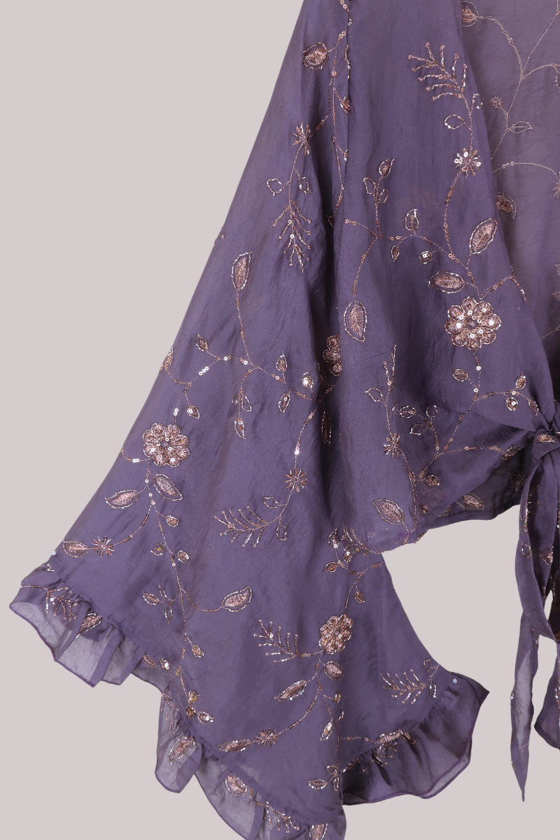 Venus Beaded Vintage Sari Wrap Top in Nightingale Purple